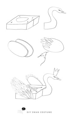 an image of some drawings that are in the shape of animals and birds on a white background