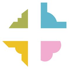 four different colored shapes are shown in the shape of a cross, with one arrow pointing up