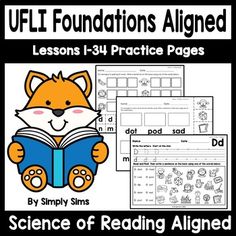 an orange fox reading a book with the words ufli foundation aligned on it