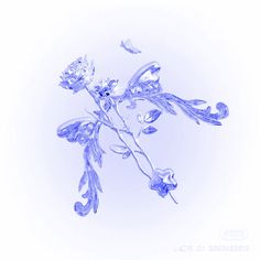 a blue and white photo of some flowers