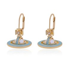 With a drop-effect silhouette, the gold-tone Simonetta earrings showcase a three-dimensional orb motif in the centre of the design. Fitted with glass-based Swarovski pearls, they are finished with hand-painted turquoise  enamel detailing. Come with Vivienne Westwood pouch:) Vivienne Westwood Jewelry, Vivienne Westwood Jewellery, Pendent Necklace, Crystal Stud Earrings, Silver Band Ring, Swarovski Pearls, Stud Earrings Set, Artistic Jewelry, Cute Earrings