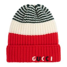 the gucci beanie in red, white and black