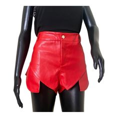 Nwot Women Red Shiny Faux Leather Shorts (Hot Pants) Sz Xl Notice Front Flap Pockets Front & Back Front Zipper/Silver Tone Button Belt Loops/No Belt 100% Polyester 100% Polyurethane Approx Flat Lay Waistline 16" Rise 12" Inseam 1.5" Length 9.5" New Without Tags Excellent Condition Hand Wash Cold Water Made In China Red Shorts With Belt Loops, Red Bottoms With Belt Loops And Short Length, Chic Red Leather Bottoms, Red High-waisted Shorts For Party, High Waist Red Shorts For Fall, Chic Red High-waisted Shorts, Red High Waist Leather Pants For Spring, Spring Red High-waist Leather Pants, High Waist Red Leather Pants For Spring