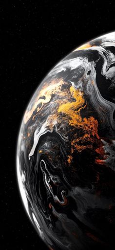 the planet is shown in this artist's rendering, with an orange and black swirl on