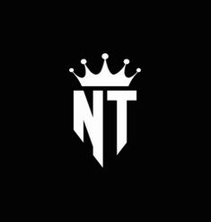 the letter nk with a crown on it's head in black and white