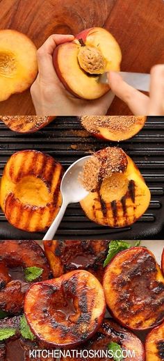 grilled peaches being cooked on the grill