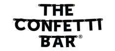 the confetti bar logo is black and white with gold lights on it's sides