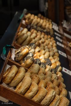 many different types of donuts are on display