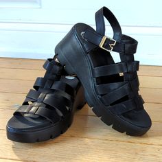 I Love These So Much, But They Are Slightly Too Big For My Skinny/Narrow Feet. They Are A True Size 8, But They Aren't Meant For A Foot That Isn't Super Narrow Like Mine. I Waited Too Long To Return Them. They Are Super Lightweight, Comfortable, And Stylish! Wedge Sandals , Platform Shoes , Strappy , Leather , Black , Woven , Summer , Chic , Nwot Black Platform Sandals, Sandals Platform, Summer Chic, Platform Shoes, Shoe Brands, Platform Sandals, Wedge Sandals, Wedges, Women Shoes