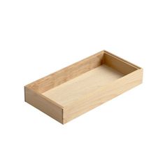 an empty wooden tray on a white background