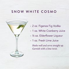 the ingredients for a snow white cosmo cocktail