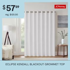 a white curtain with the words eclipse kendal blackout grommet top