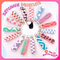 the keychain whistles are made out of knitted material and have different designs