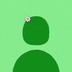 a flower is placed on the top of a green piece of grass with two circles