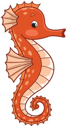 a cartoon seahorse with an orange tail and white spots on it's face