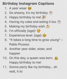 a birthday card with the words happy birthday instagram captions and emotication