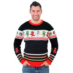 Add some fun and color to the festive season with the Grateful Dead Dancing Bears Ugly Christmas Sweater. It's made from 100 percent acrylic material with a ribbed hem and cuffs for a comfortable fit. The Grateful Dead dancing bears Christmas sweater is officially licensed and has a colorful design with stripes. It's also available in a wide range of sizes from XS to XL and is suitable for both men and women. Size: 2XL.  Color: Black. Tacky Sweater, Grateful Dead Dancing Bears, Ugly Holiday Sweater, Ugly Christmas Sweater Party, Dancing Bears, Xmas Sweater, Cheap Gifts, Holiday Sweater, Grateful Dead