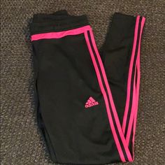 Adidas Black Sweat Pants With Bright Pink Trim. Zippers Are The Bottom To Get Over Shoes And Zipper Hidden Pockets. Never Worn! Bright Pink Stripes. Pink Workout Sweatpants, Fitted Pink Sweatpants For Workout, Adidas Pink Sports Bottoms, Pink Adidas Sports Bottoms, Adidas Casual Pink Pants, Casual Adidas Pink Pants, Casual Pink Adidas Pants, Pink Stretch Adidas Bottoms, Fitted Pink Adidas Bottoms