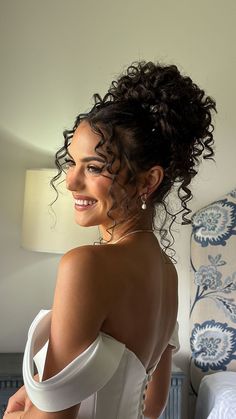 Who else thinks more curly-haired girls should wear their hair curly on their wedding day❓ Congratulations, Mr. and Mrs. Scanu! 🤍… | Instagram Curly Bun Updo Wedding, Curly Haired Bride, Curly Bun Wedding Hairstyles, Curly Wedding Bun, Curly Updo Wedding Hair, Curly Updo Hairstyles For Wedding, Curly Girl Wedding Hairstyles, Curly Wedding Hair Half Up, Natural Curly Updo Hairstyles Wedding