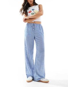 Pants by Bershka No need to keep scrolling Gingham design Drawstring waistband Side pockets Wide leg Winter Party Dress, Pantalon Large, Satin Slip Dress, Sweaters And Leggings, Blue Gingham, Maxi Dress Trend, Petite Maternity, Skirted Swimwear, Tea Dress