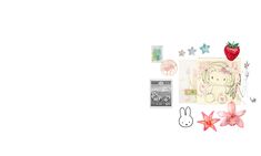 an assortment of items are displayed on a white background, including a strawberry and starfish