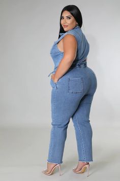 Curvy Women Outfits, Denim Jumpsuit, Jumpsuits For Women, Overalls, Collar, How To Wear