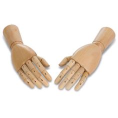 two wooden hand puppets are shown in the shape of hands with fingers on each side