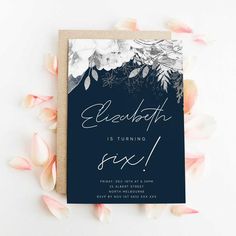 a blue and white wedding card with the words eleonothh is turning eighteen