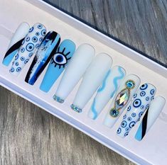 Best Press On Nails, Mobile Nails, Evil Eye Nails, Business Nails, Witchy Nails, Organic Nails, Eye Nails, Ombre Acrylic Nails, Nails Design With Rhinestones