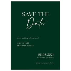 the save the date card is green and white