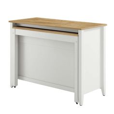 a white desk with a wooden top