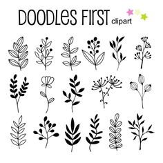 the doodles first clipart set includes various plants and leaves, including one large flower