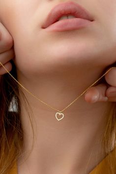 14K Solid Gold Diamond Heart Necklace, Genuine Natural Diamond Heart Necklace, High Quality Diamond Open Heart Necklace, Gift for Mom, Dainty Gold Necklace, Gold Heart Pendant, Necklace for Mom, Gift for Mom  FEATURES• Solid Gold (real gold, not gold plated or gold filled material)• Gold Karat: 10K (417) - 14K (585) - 18K (750) (optional)• Pendant Height: 0.33 Inches (0.83 cm)• Pendant Width: 0.39 Inches (0.99 cm)• Available Gold Color: Yellow gold, rose gold and white gold (optional)• Diamond w Valentine's Day Heart Cut Necklace With Heart Detail, Delicate Heart Necklace With Heart Beads, Heart Cut Necklace With Heart Print For Valentine's Day, Heart-shaped Yellow Gold Necklace, Heart Necklace As A Gift For Her, Valentine's Day Heart Cut Necklace With Heart Print, Mother's Day Heart Cut Necklace With Heart Detail, Valentine's Day Heart Beads Open Heart Necklace, Valentine's Day Open Heart Beads Necklace