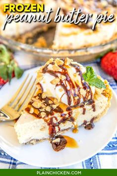 a piece of frozen peanut butter pie on a plate