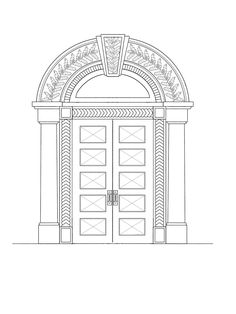 a drawing of an entrance to a building with columns and arches on the front door