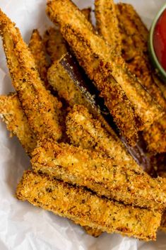 air fryer eggplant fries with ketchup on the side