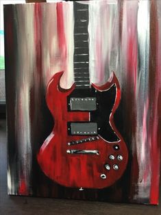 an acrylic painting of a red guitar