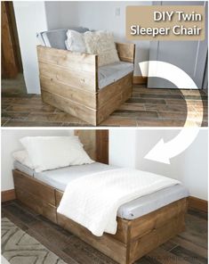 the bed frame is made out of wood