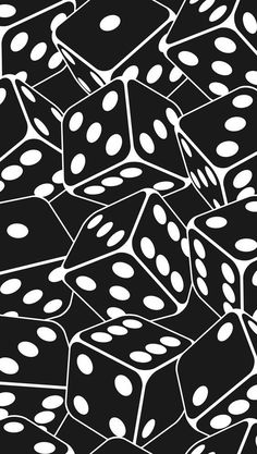 black and white dices are scattered on a black background, which is very similar to those in the video game