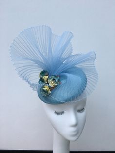 Daydream is a stunning creation of pleated crinoline on a sinimay base with delicate blue and ivory flowers.  Quite vintage looking and very feminine. A dramatic choice which would look fabulous with a pretty chiffon printed dress. Church Lady Hats, Race Outfit, Womens Hats, Derby Fascinator, Easter Hats, Women Hats, Summer Work, Fancy Hats, Ivory Flowers