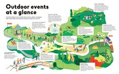 an outdoor event at a glance map with people walking around and riding on the rides