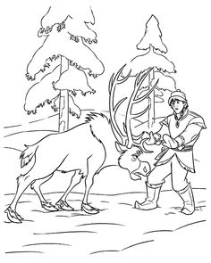 an image of a man and a cow in the woods with trees behind them coloring page