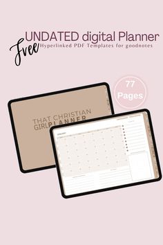 the ultimate printable digital planner is shown in three different colors and sizes, including one for