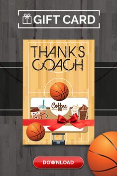 a basketball card with the words thanks coach on it and two balls in front of it