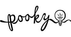 the word pooky written in black ink with a lightbulb on it