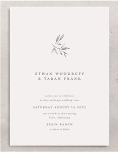 an elegant wedding card with the words,'woodrufff and taran frank '