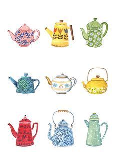 the teapots are painted in different colors