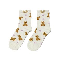 Wrap your feet in cozy cuteness with our Teddy Bear Crew Socks. These adorable socks feature lovable teddy bears and a comfortable crew design, making them perfect for all-day wear. Treat yourself or a loved one to these charming socks and add a touch of joy to any outfit. *Machine wash warm with like colors.  Use only non-chlorine bleach when needed. Tumble dry on low Reading Socks, Black Leg Warmers, Food Socks, Black Opaque Tights, Cabin Socks, Burberry Vintage, Cat Socks, Running Socks, Thigh High Stockings