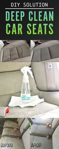 car seats with cleaning products on them and the words, diy solution deep clean car seats