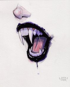 a drawing of a mouth with its tongue open and it's teeth hanging down